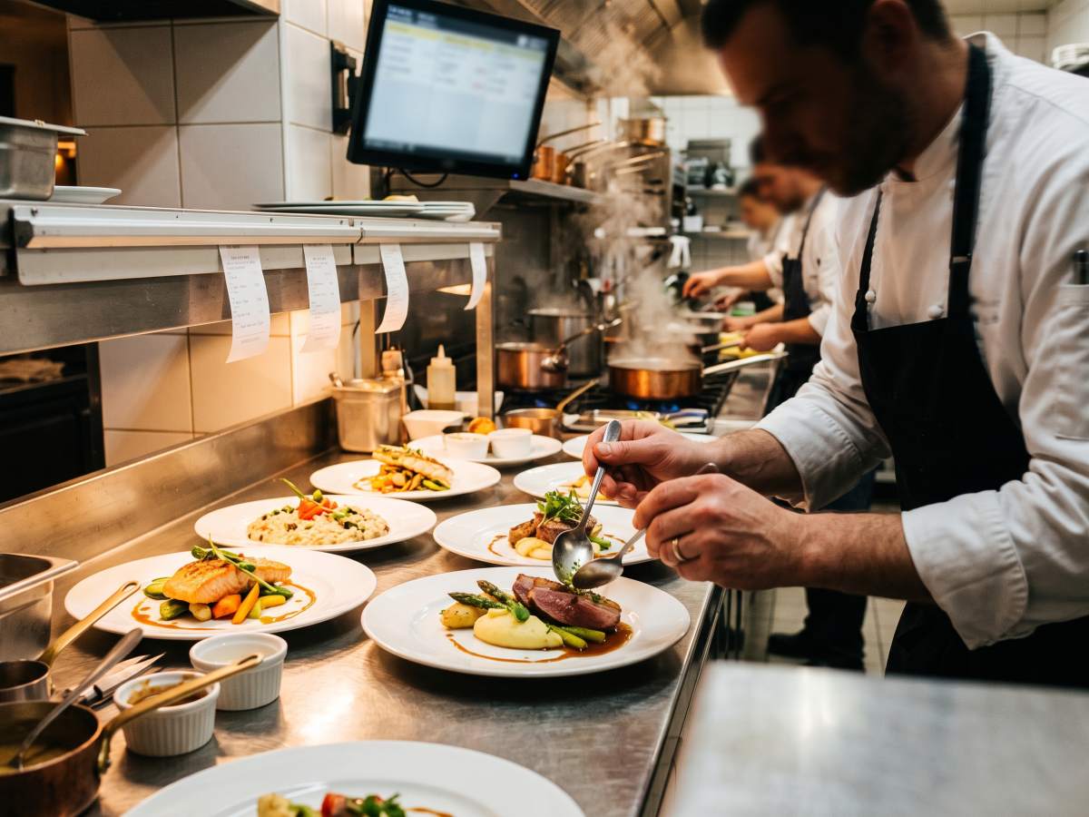 Une équipe de restaurant suit les commandes pendant le service.